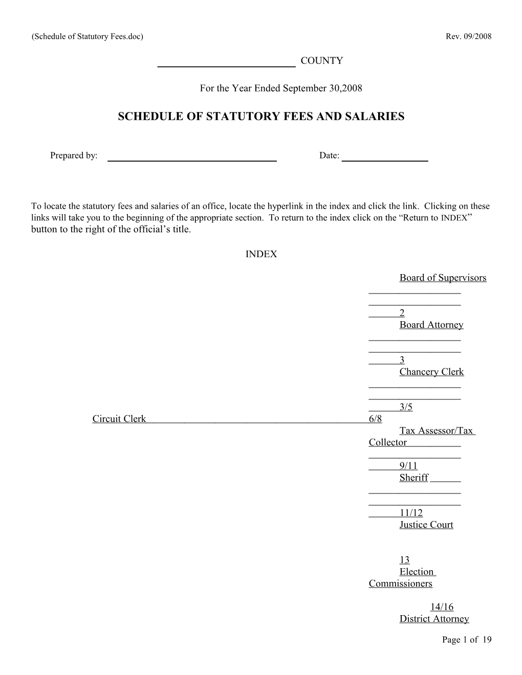 (Schedule of Statutory Fees) Rev. 09/2008