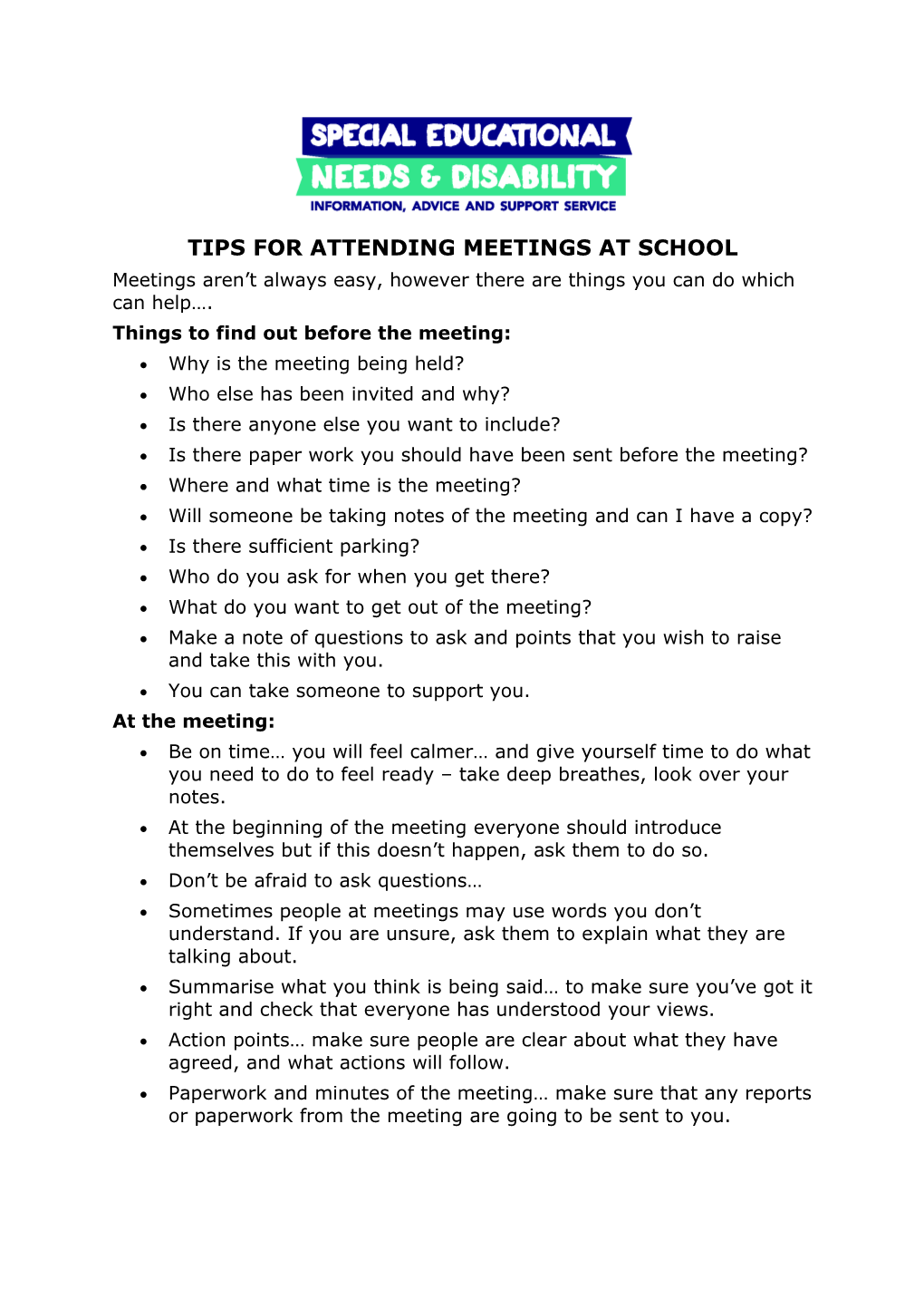 Tips for Attending Meetings at School