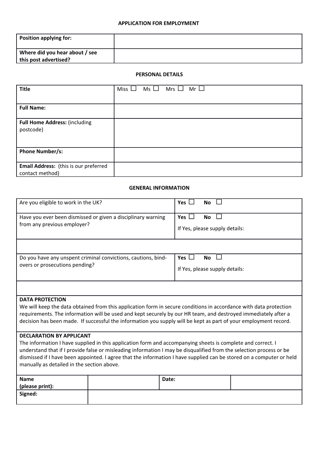 Application for Employment s184