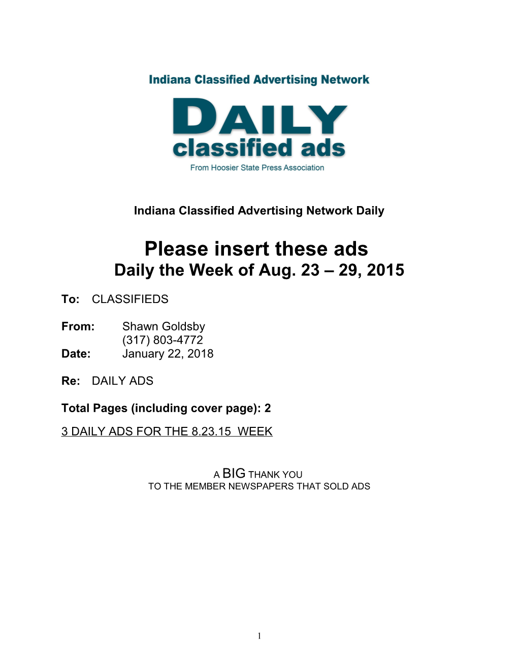 Indiana Classified Advertising Network Daily s1