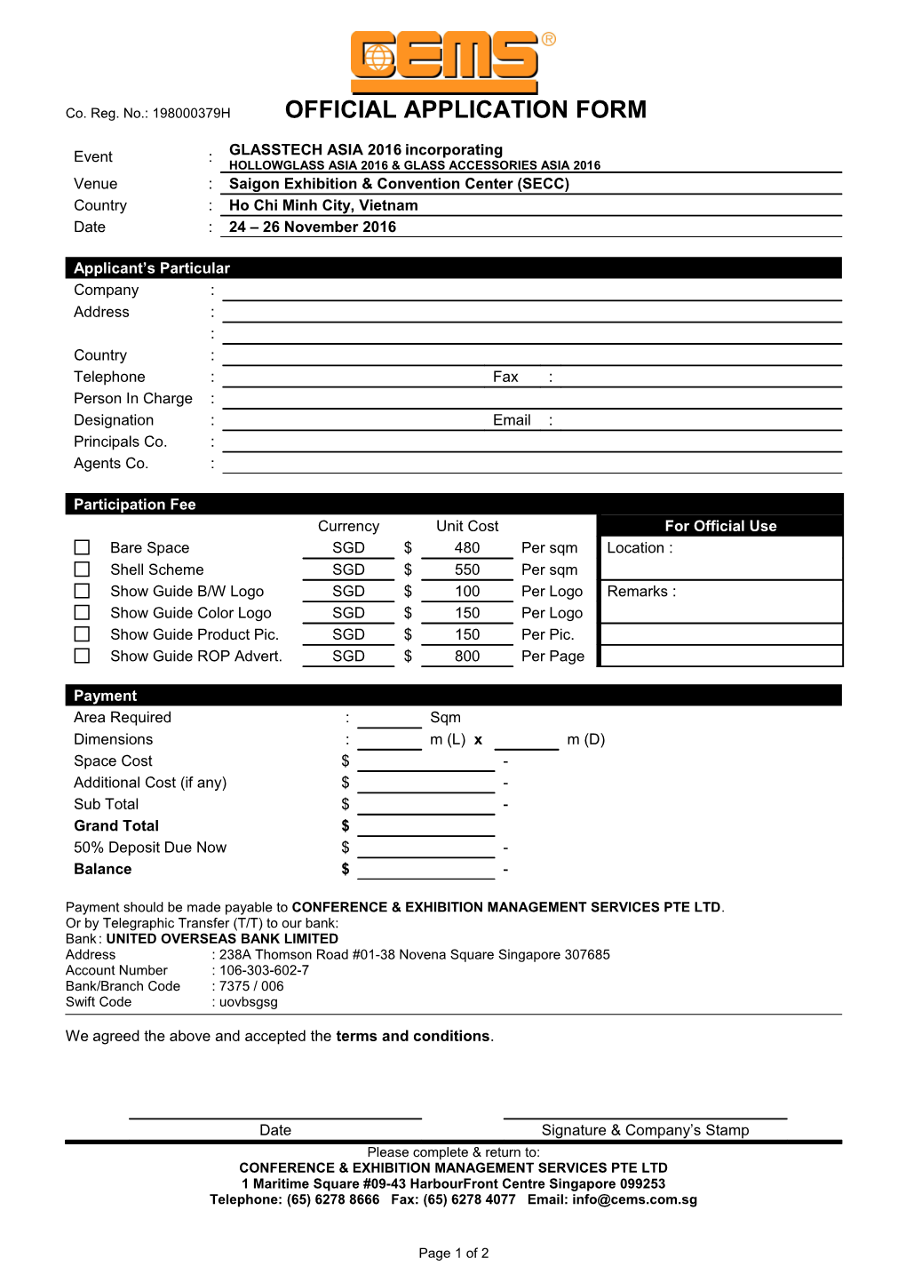 Co. Reg. No.: 198000379H OFFICIAL APPLICATION FORM