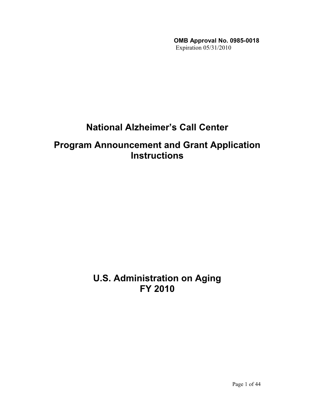 National Alzheimer's Call Center Program Announcement