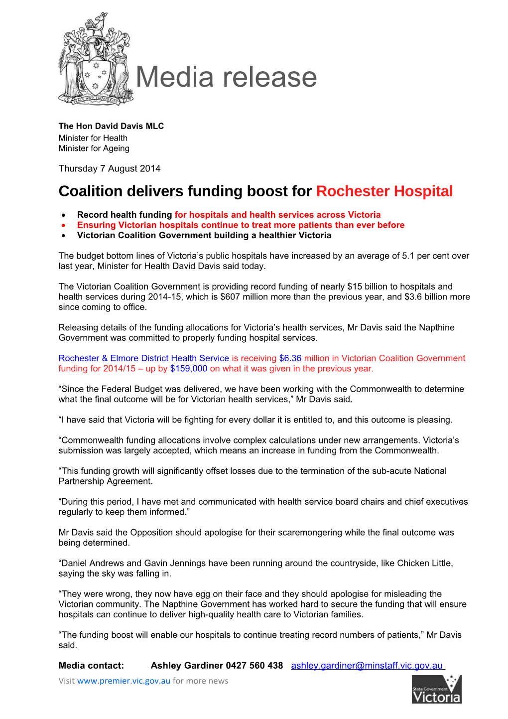 Coalition Delivers Funding Boost for Rochester Hospital