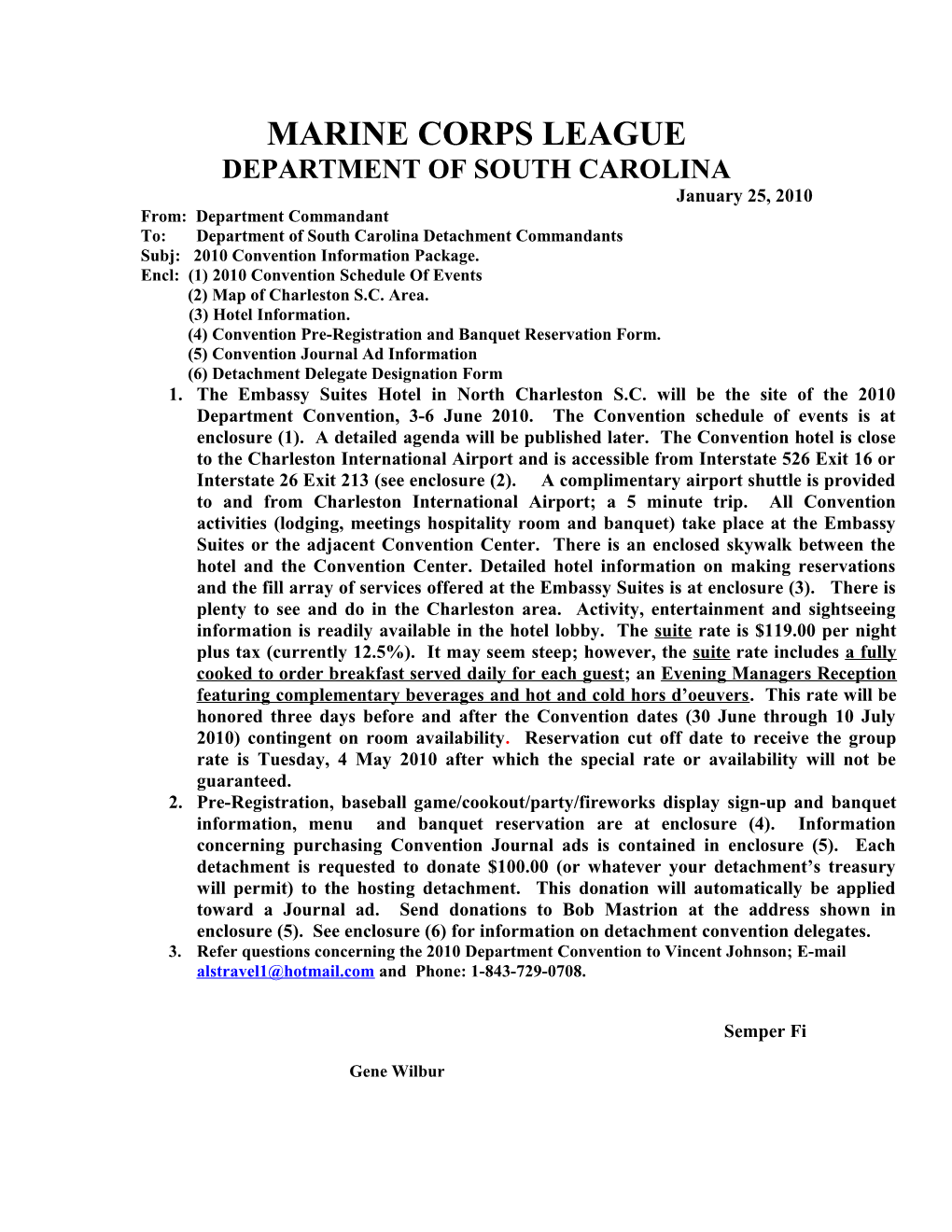 To: Department of South Carolina Detachment Commandants