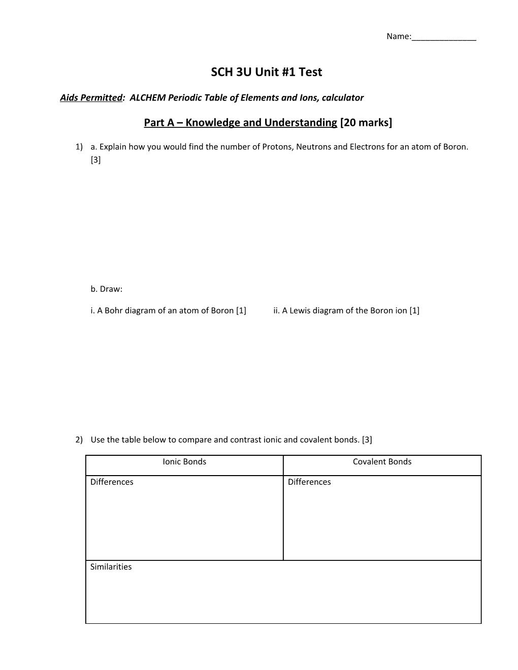 Aids Permitted: ALCHEM Periodic Table of Elements and Ions, Calculator