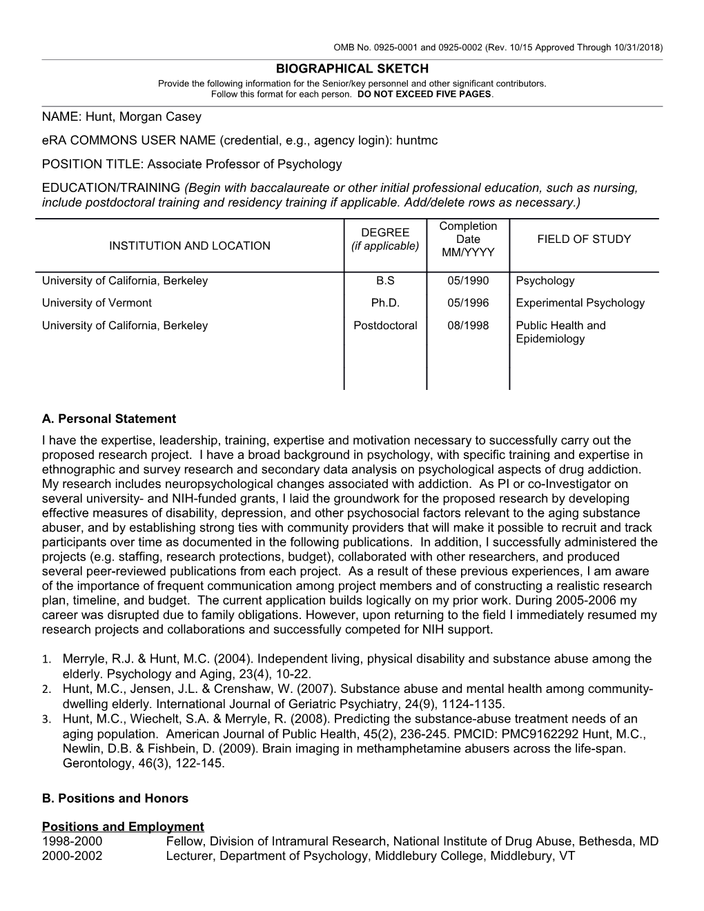 OMB No. 0925-0001 and 0925-0002 (Rev. 10/15 Approved Through 10/31/2018)