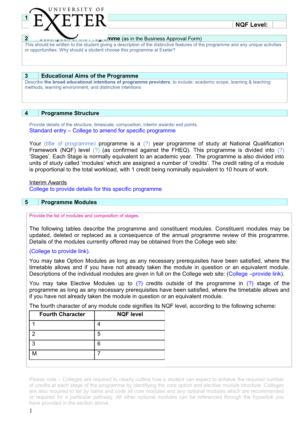 Programme Specification Template