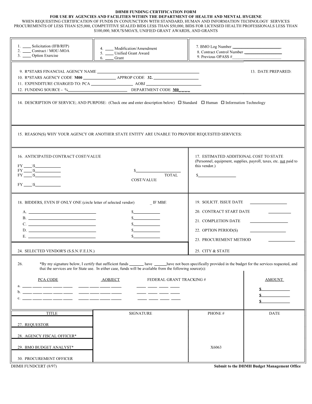 Dhmh Funding Certification Form