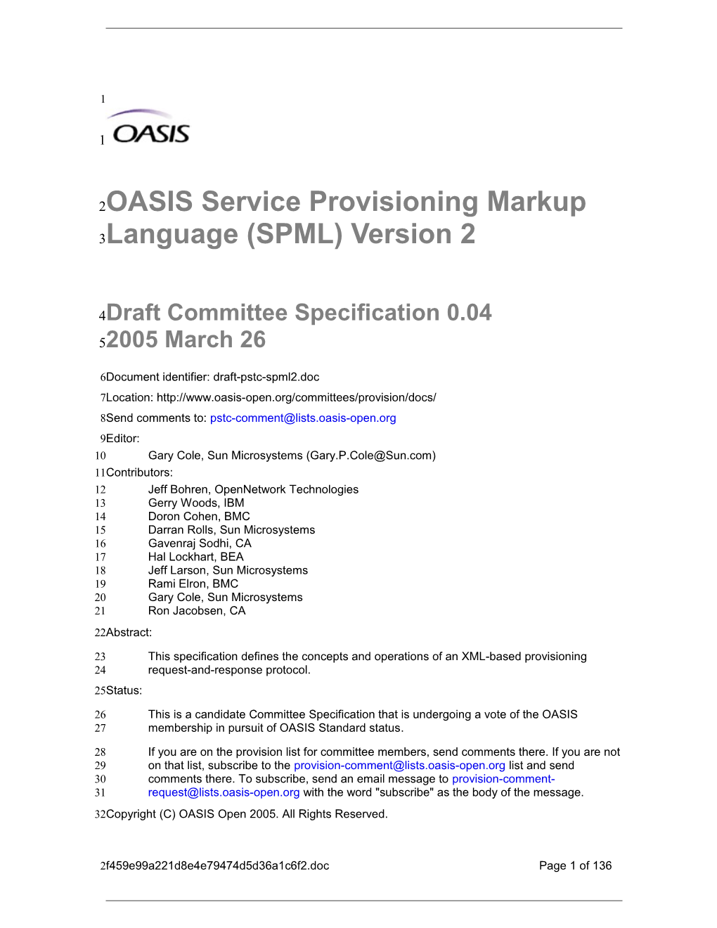 OASIS Service Provisioning Markup Language (SPML) Version 2