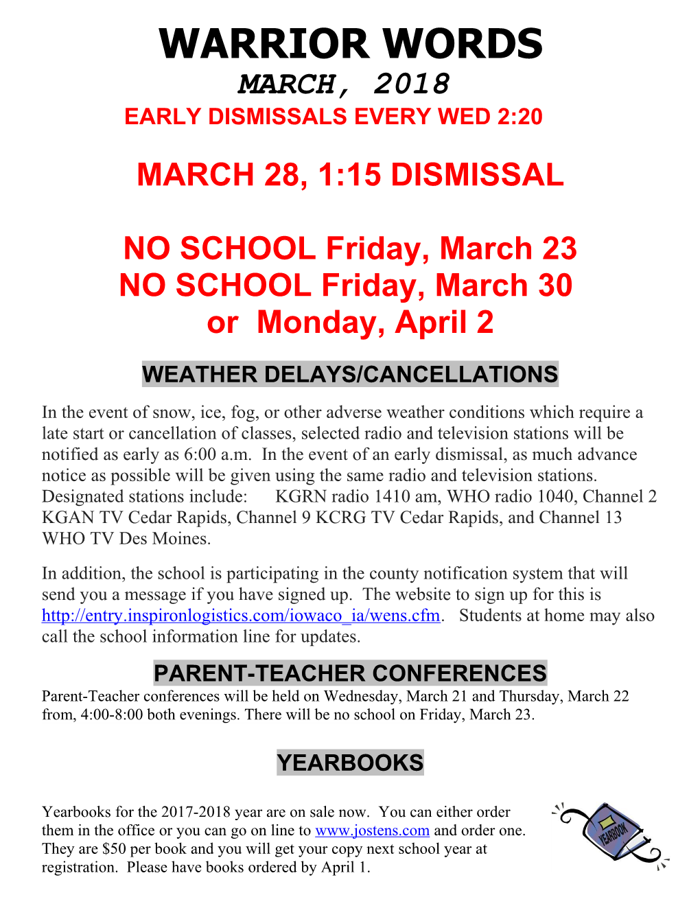 Early Dismissals Every Wed 2:20