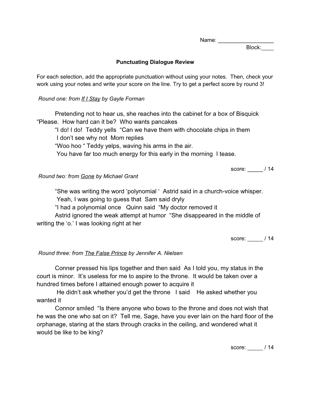 Punctuating Dialogue Review