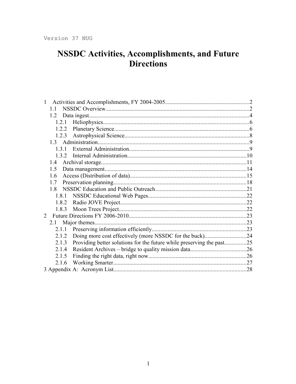 NSSDC Activities, Accomplishments, and Future Directions