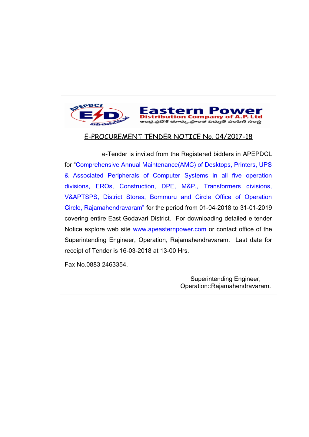 Eastern Power Distribution Compnay of Andhra Pradesh Limited