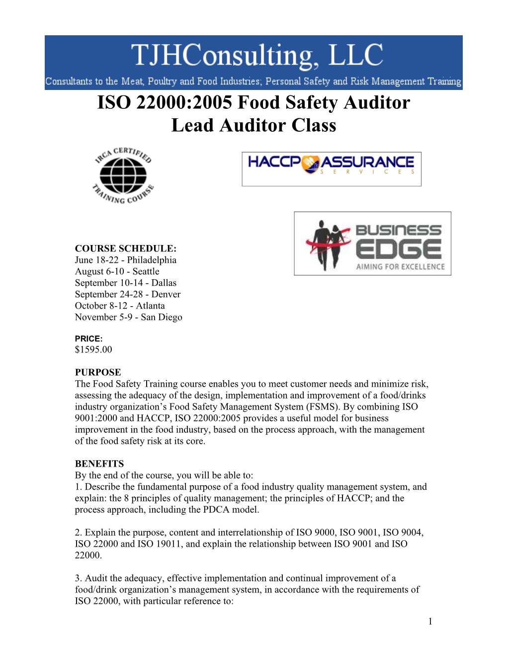 ISO 22000:2005 Food Safety Auditor