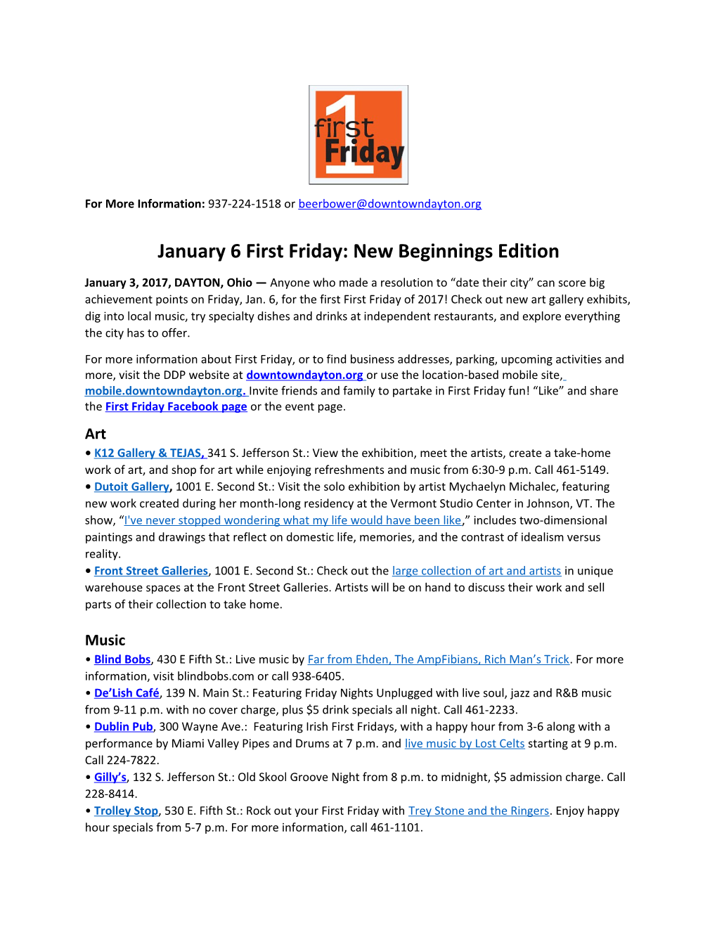 January 6 First Friday: New Beginnings Edition