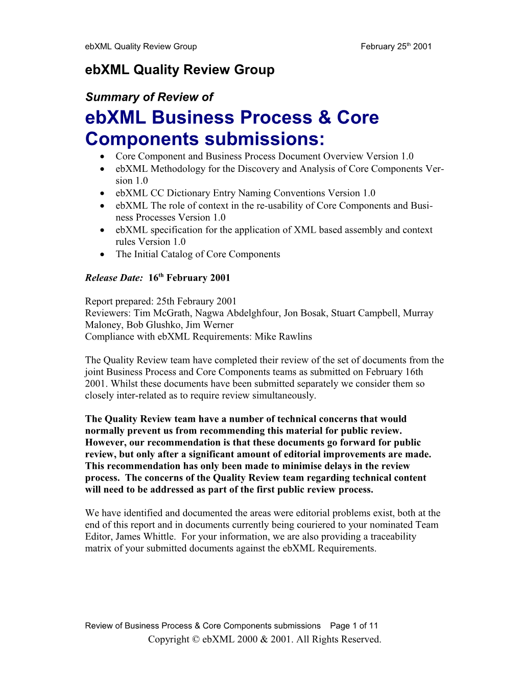 Ebxml Quality Review Core Components