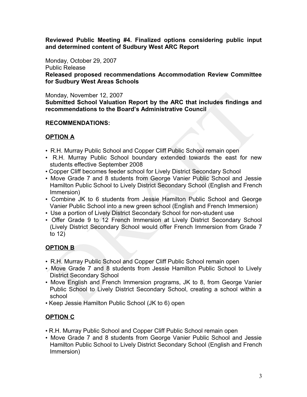 Sudbury West Accommodation Review Committee Report