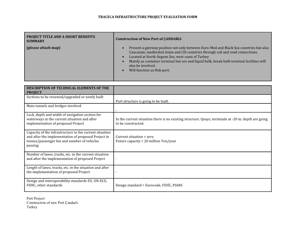 Traceca Infrastructure Project Evaluation Form