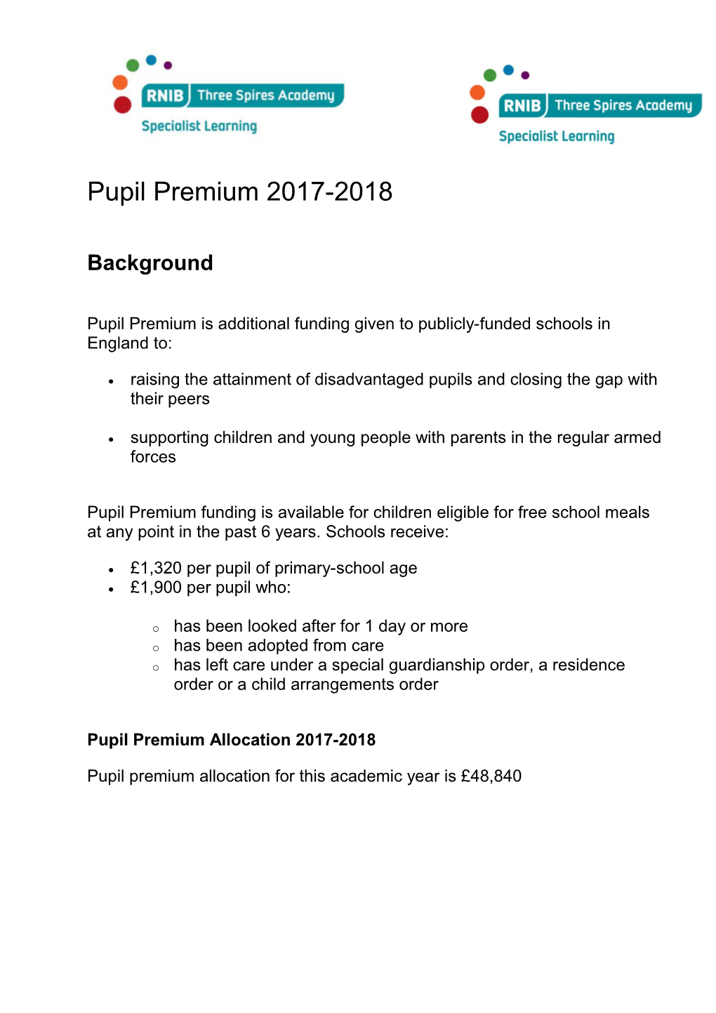 Pupil Premium 2017-2018