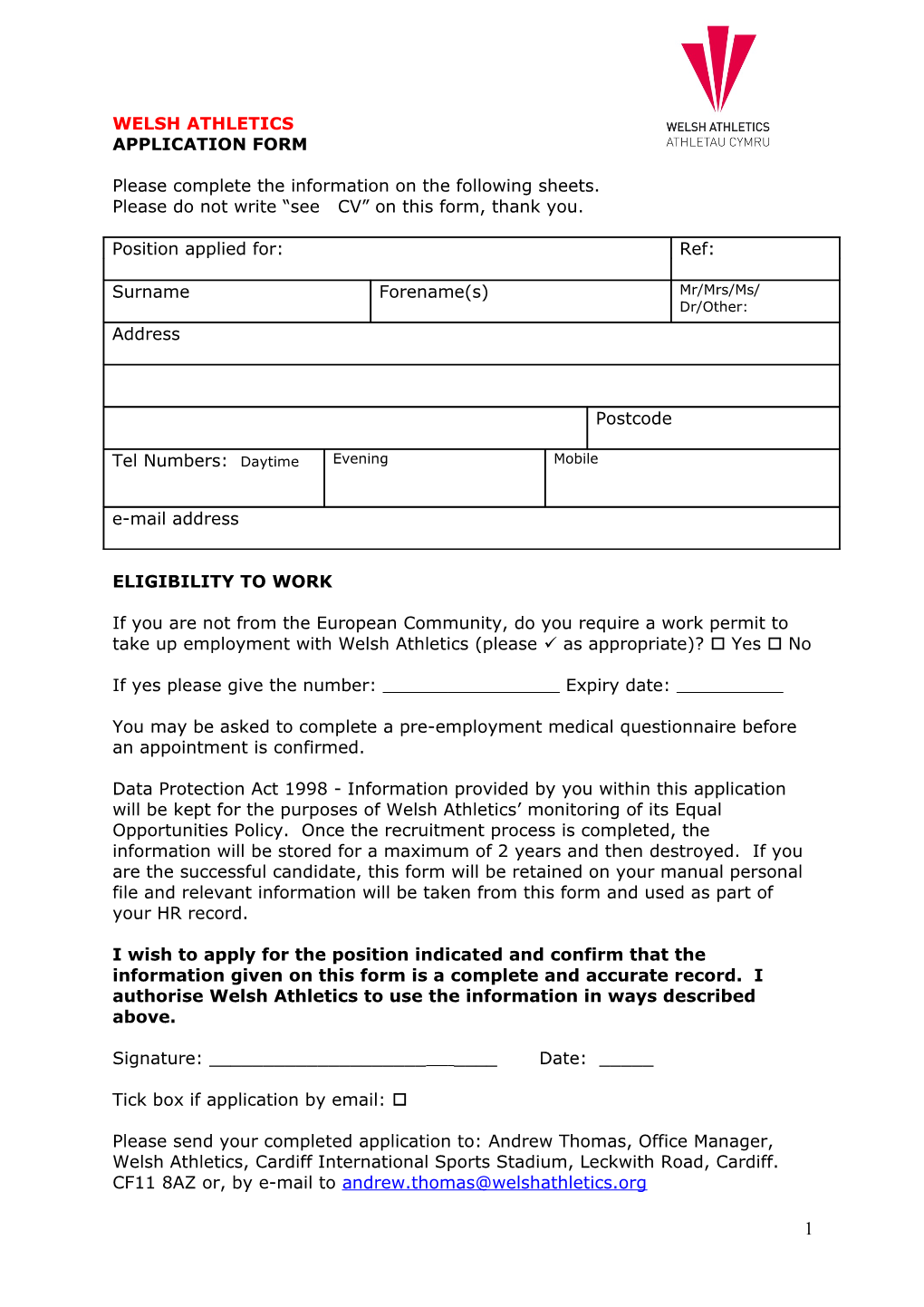 Application Form for Employment
