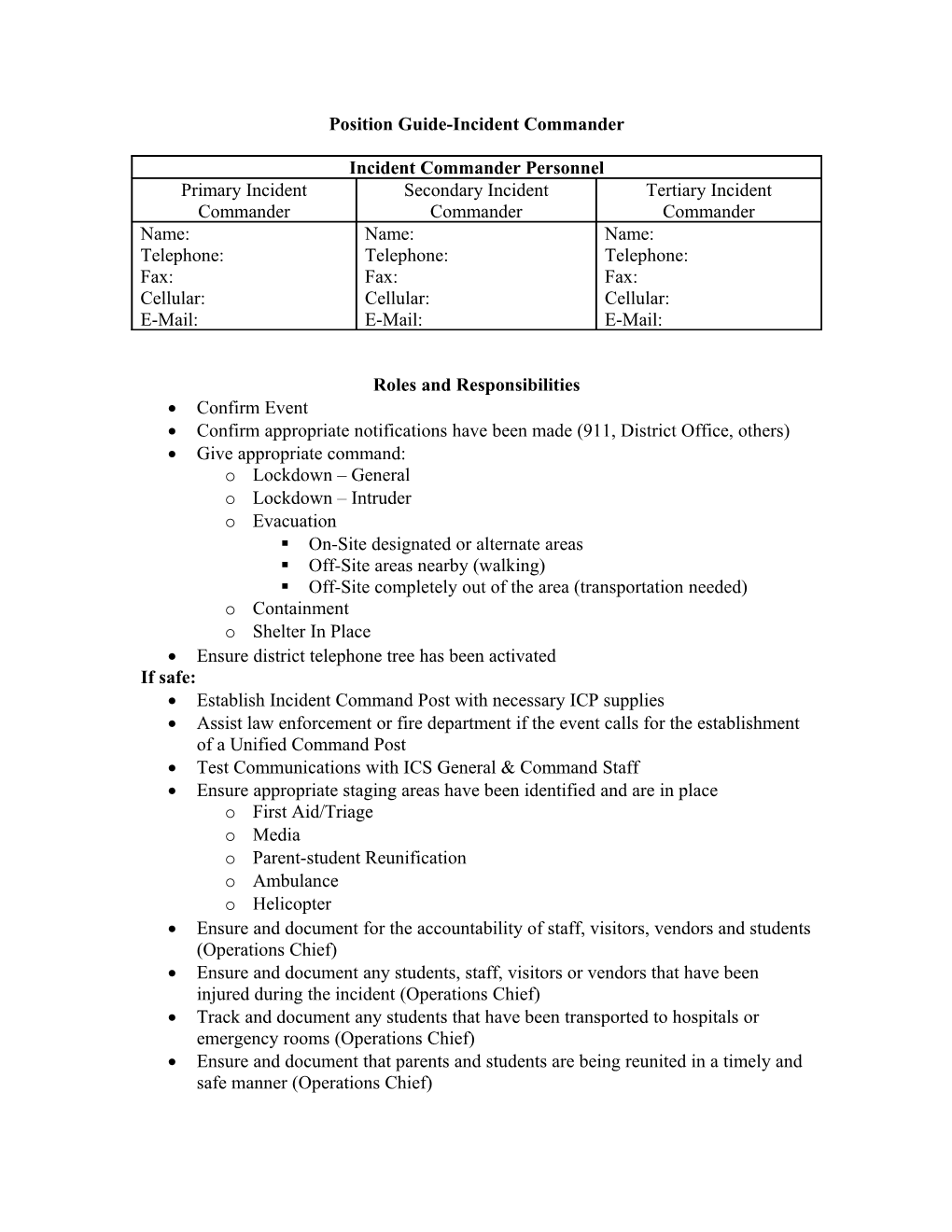 Position Guide-Incident Commander