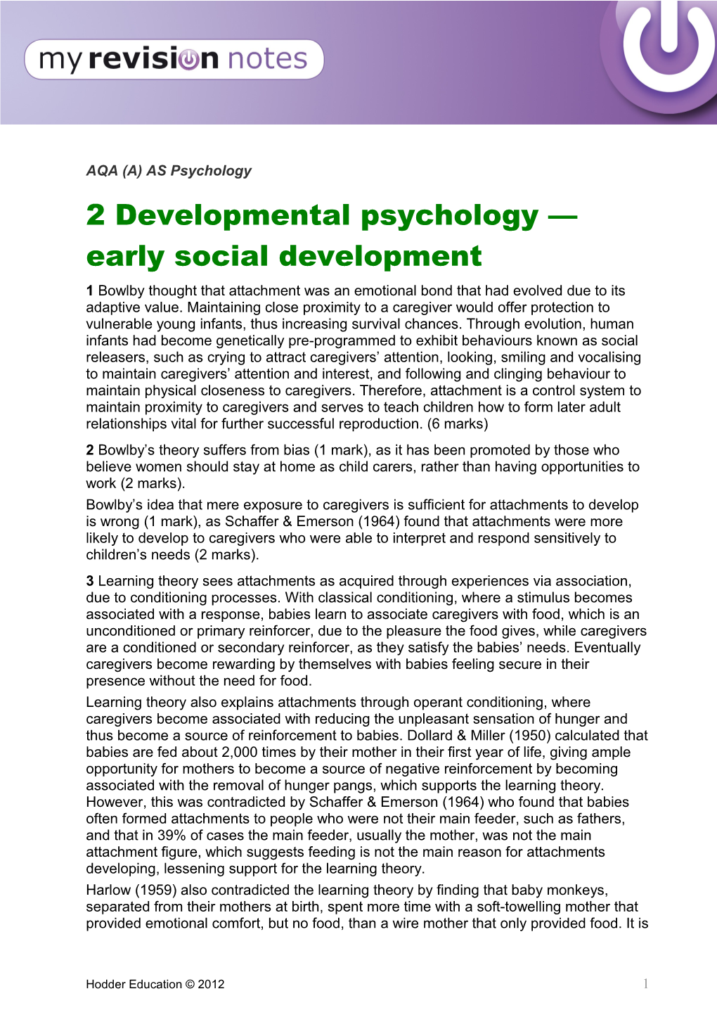 2 Developmental Psychology Early Social Development