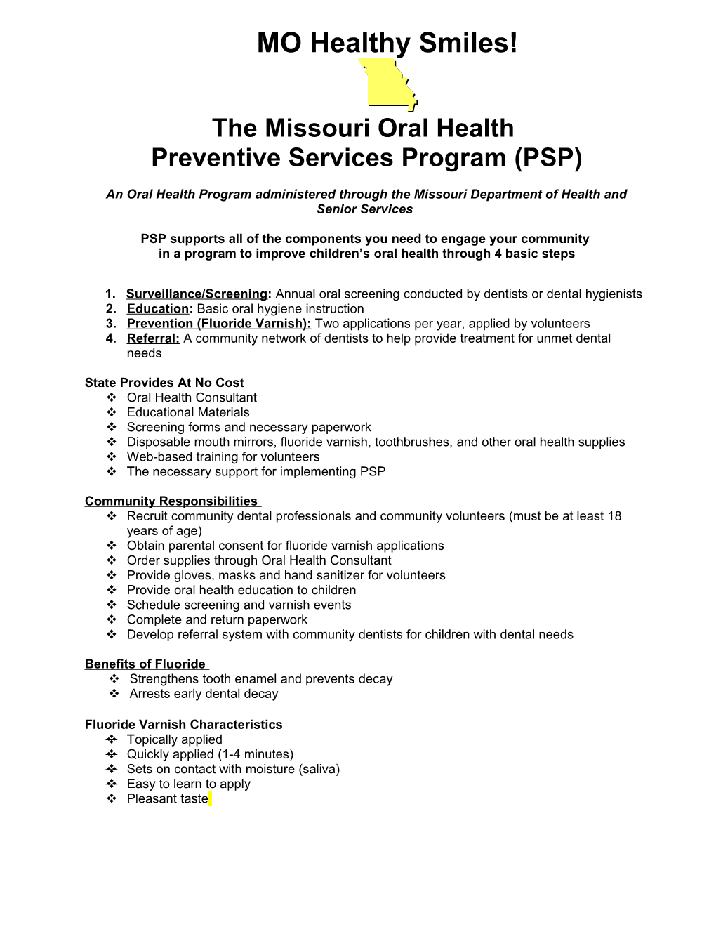 Missouri Oral Health Preventive Services Program