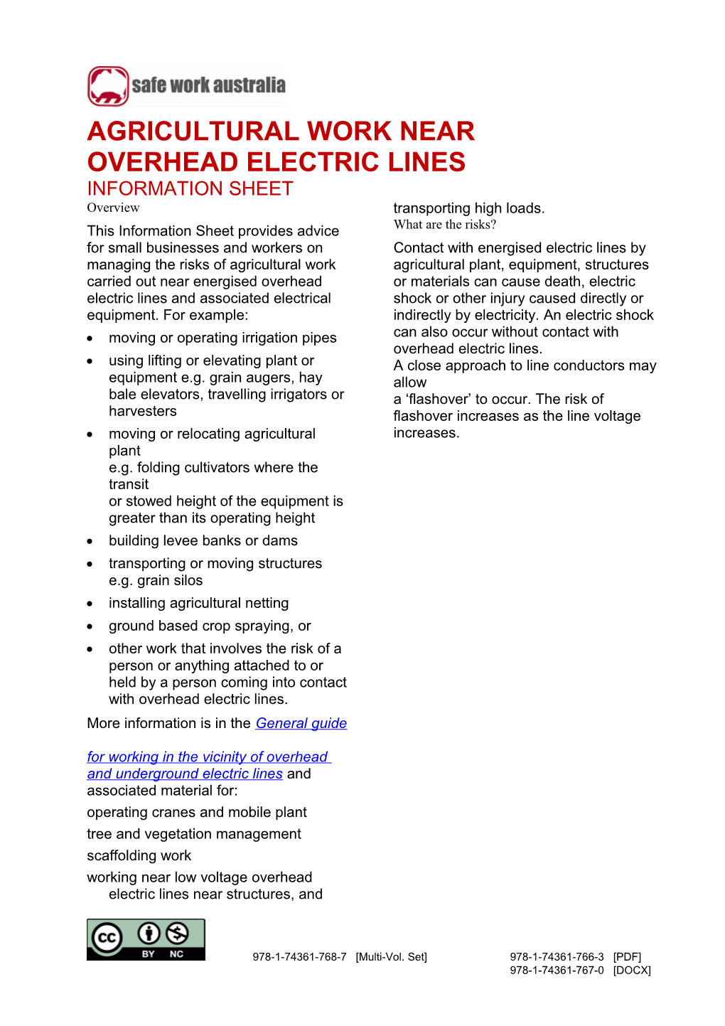 09. Agricultural Work Near Overhead Electric Lines Information Sheet