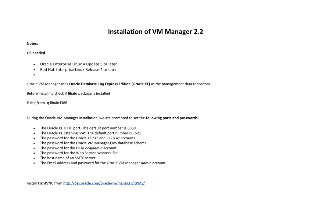 Installation of VM Manager 2.2