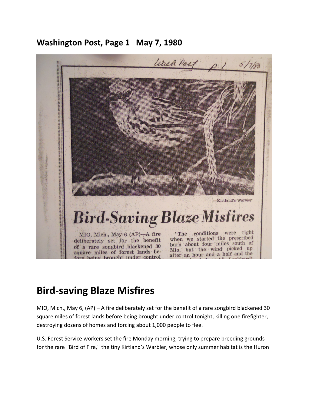 Bird-Saving Blaze Misfires s1