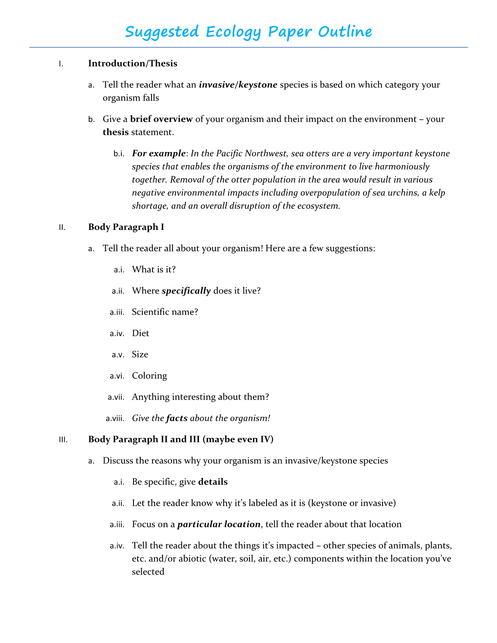 Suggested Ecology Paper Outline