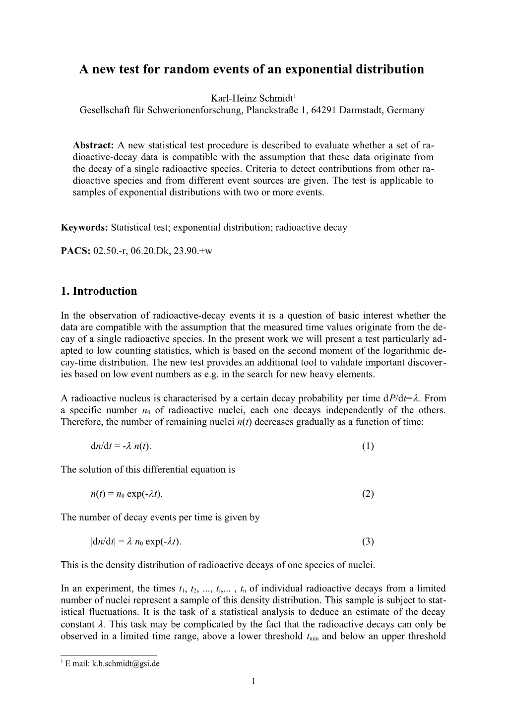 A New Test for Random Events of an Exponential Distribution