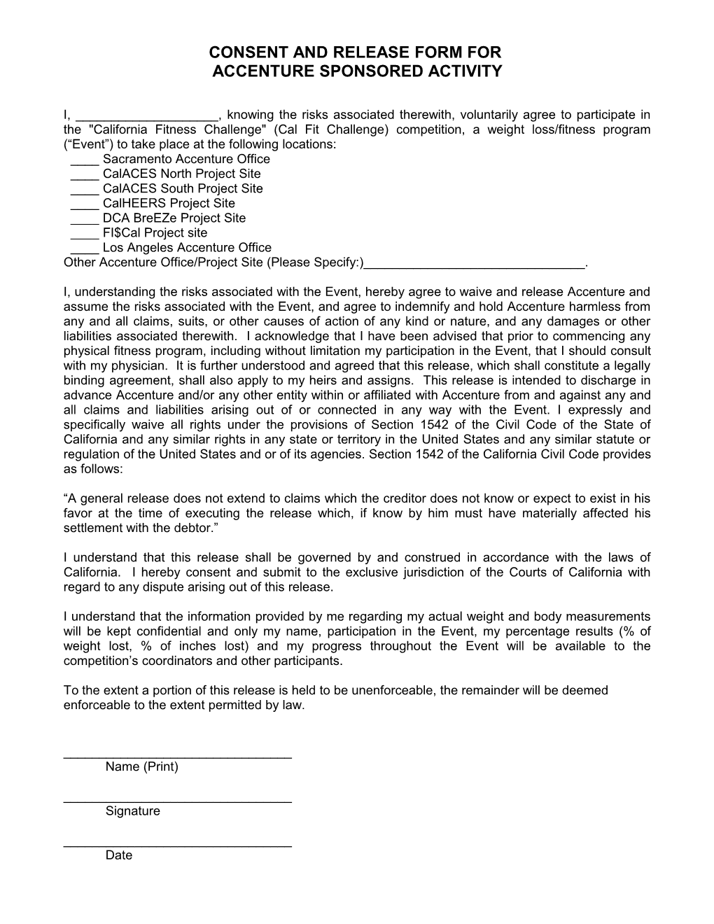Consent and Release Form For