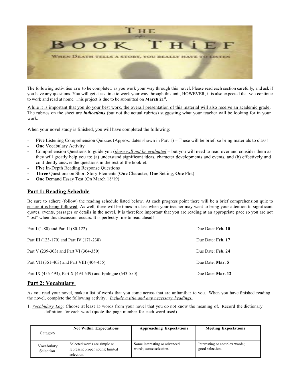 2) Independent Novel Study Criteria Sheet