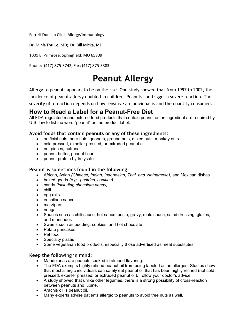 Ferrell-Duncan Clinic Allergy/Immunology