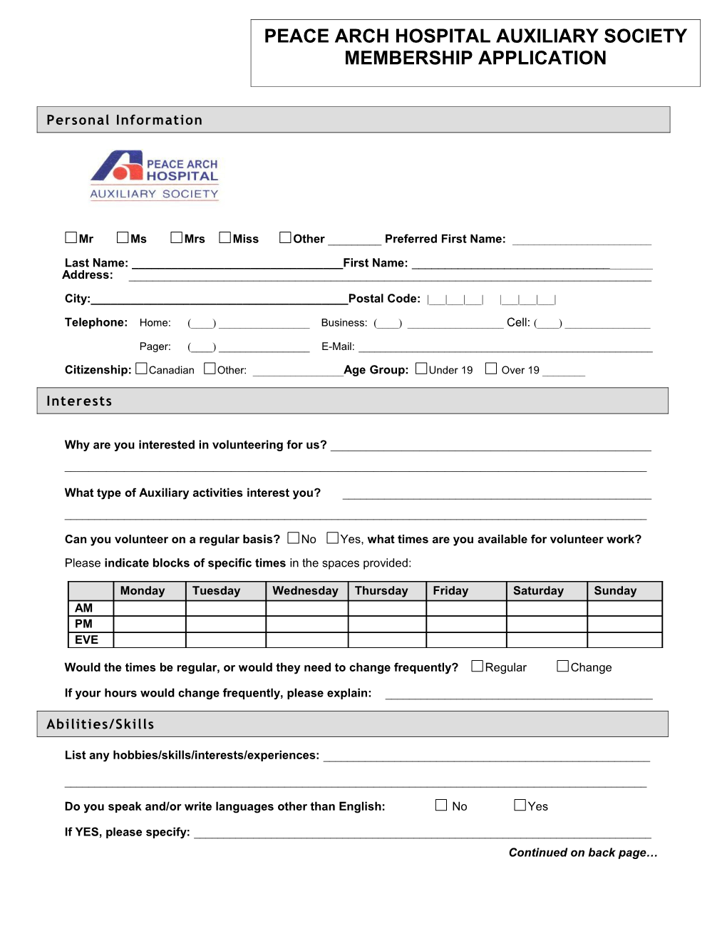 Fraser Health Application Form