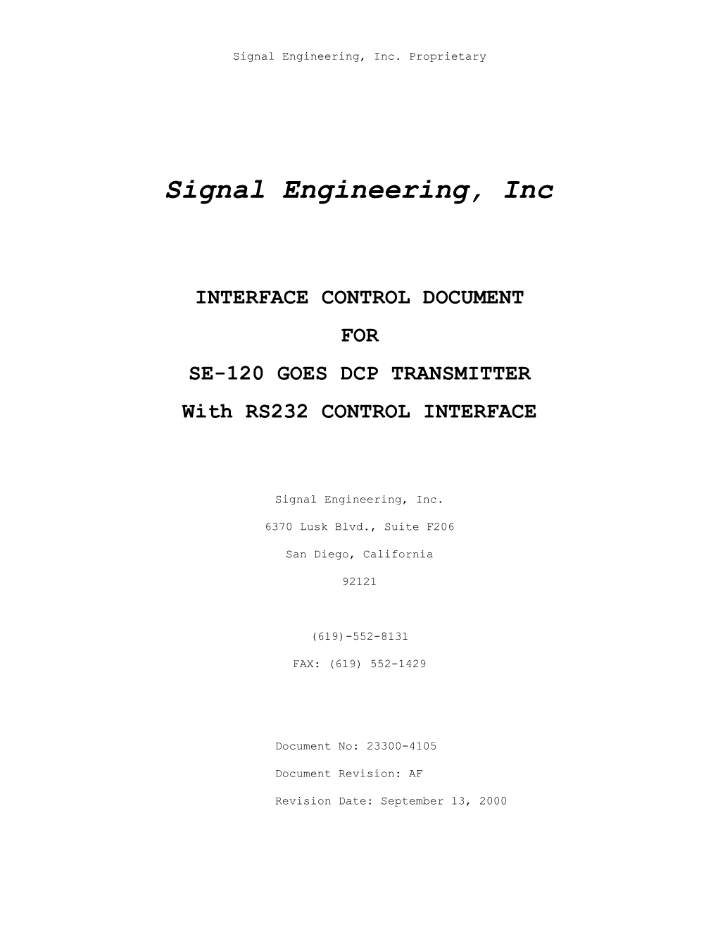 Signal Engineering, Inc. Proprietary