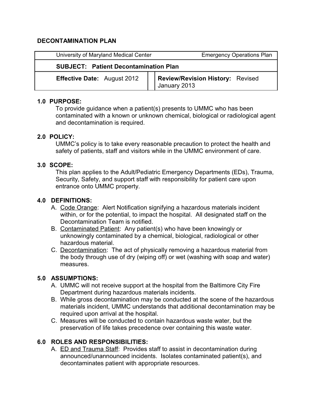 Decontamination Plan