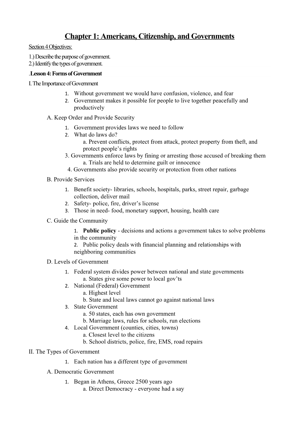 Chapter 1: Americans, Citizenship, and Governments