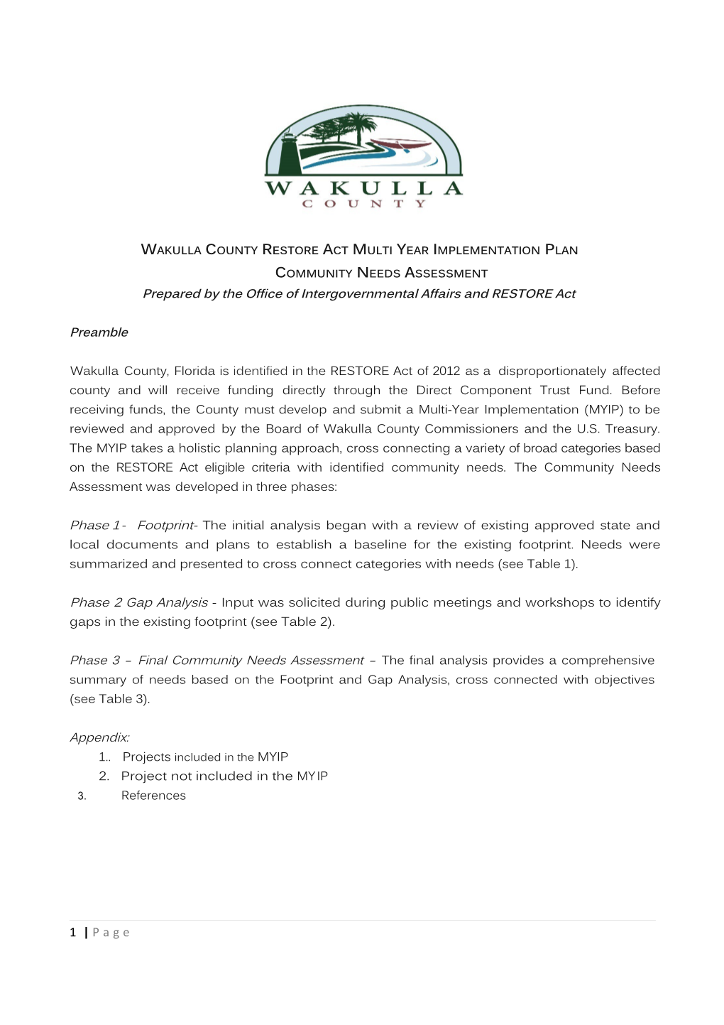 Wakulla County Restore Act Multi Year Implementation Plan