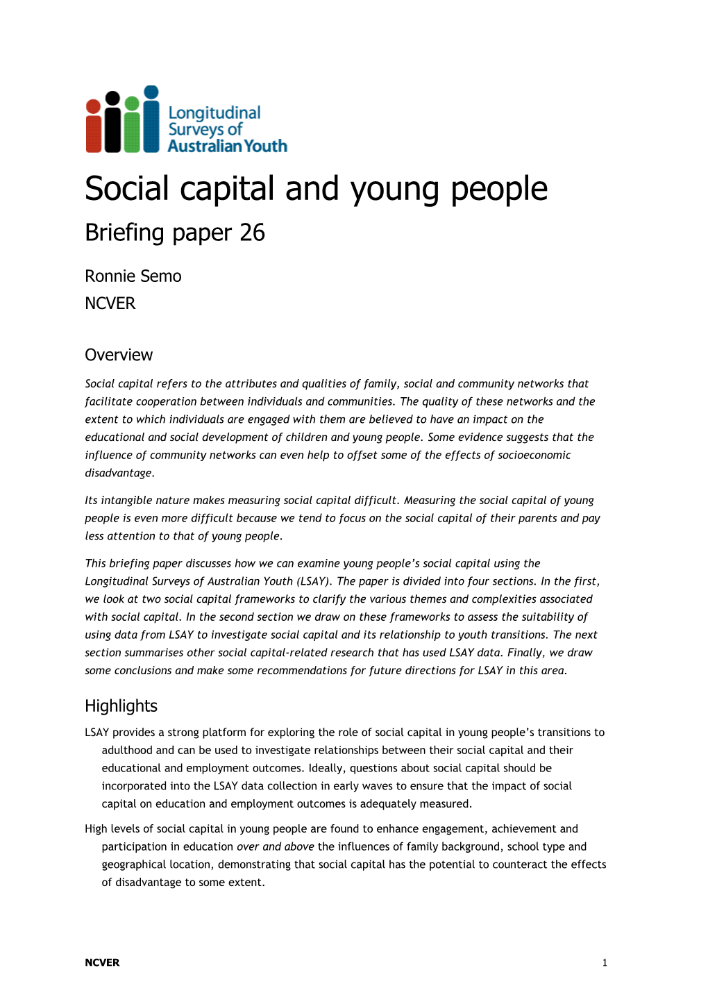 Social Capital and Young People