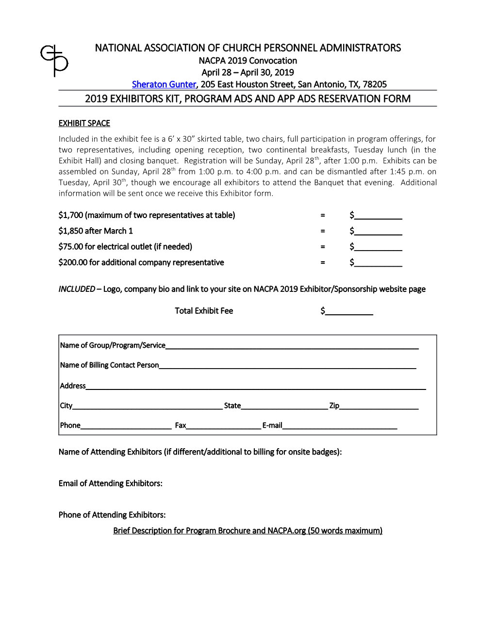 2019 Exhibitors Kit, Program Adsand App Ads Reservation Form