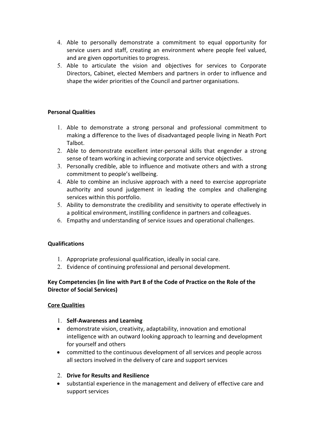Person Specification - Director of Social Services, Health and Housing