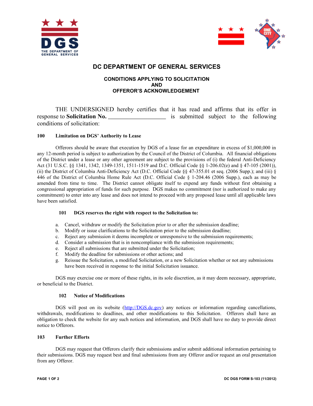 Dc Department Ofgeneral Services