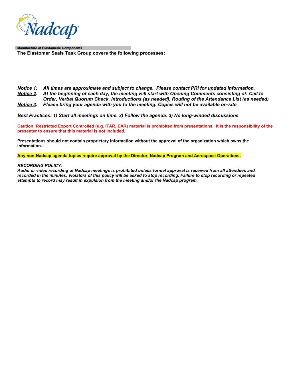 The Elastomer Sealstask Group Coversthe Following Processes