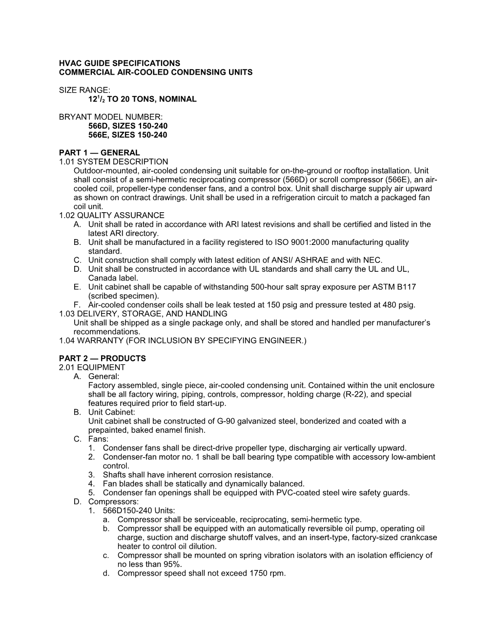 566D, 566E Guide Specifications, 12.5 to 20 Tons