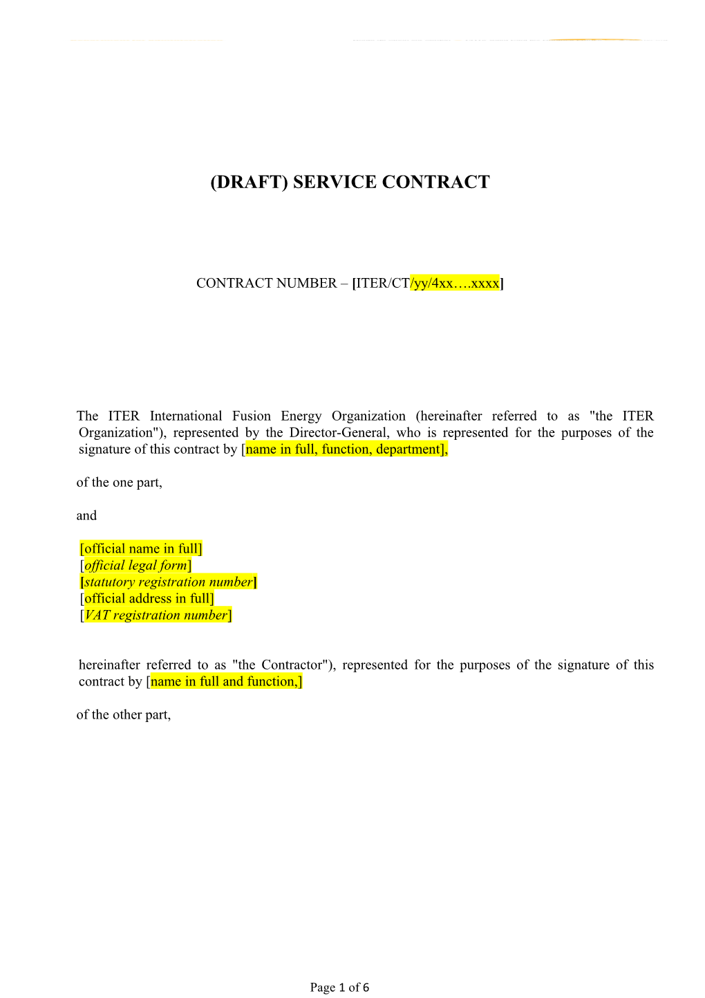 (Draft) Service Contract
