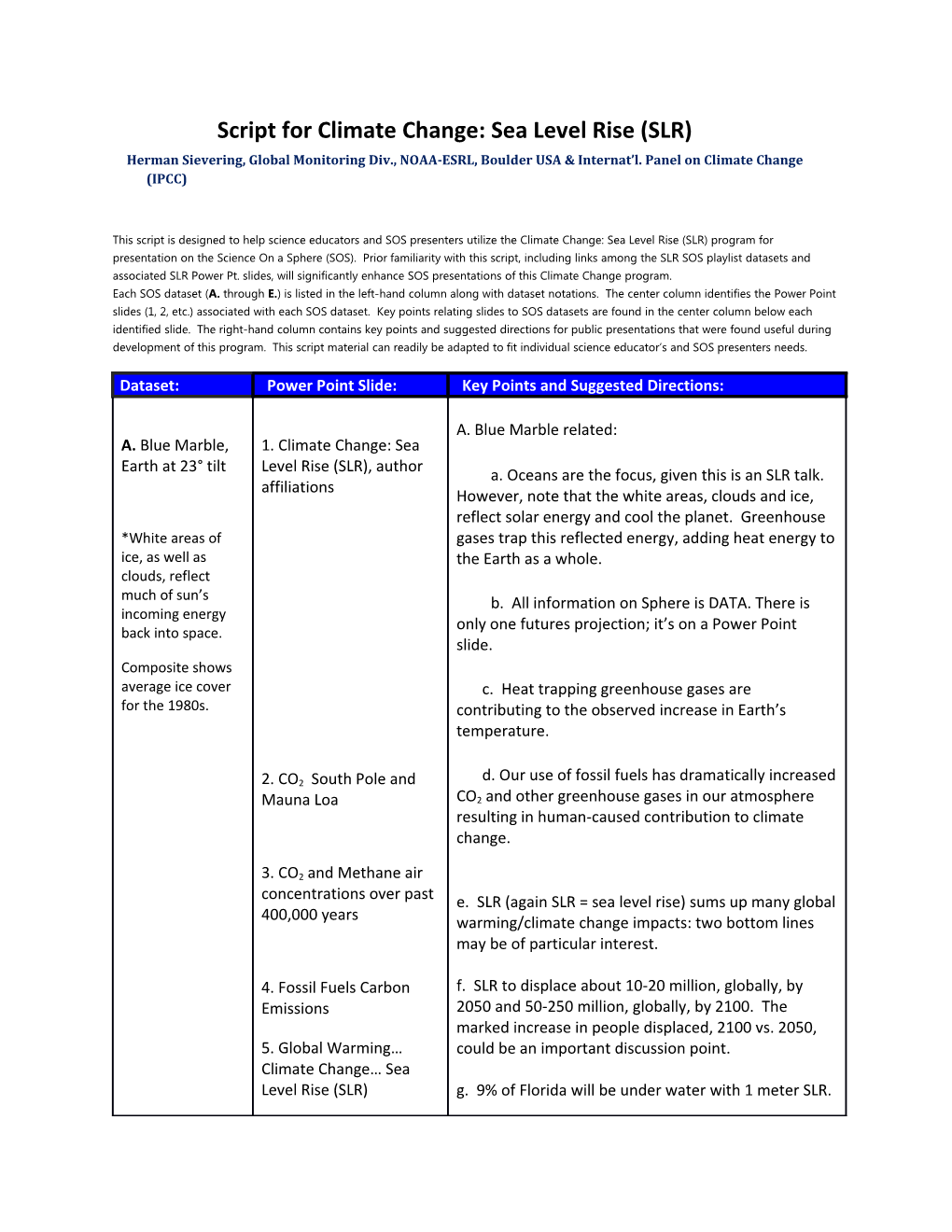 Script for Climate Change: Sea Level Rise (SLR)