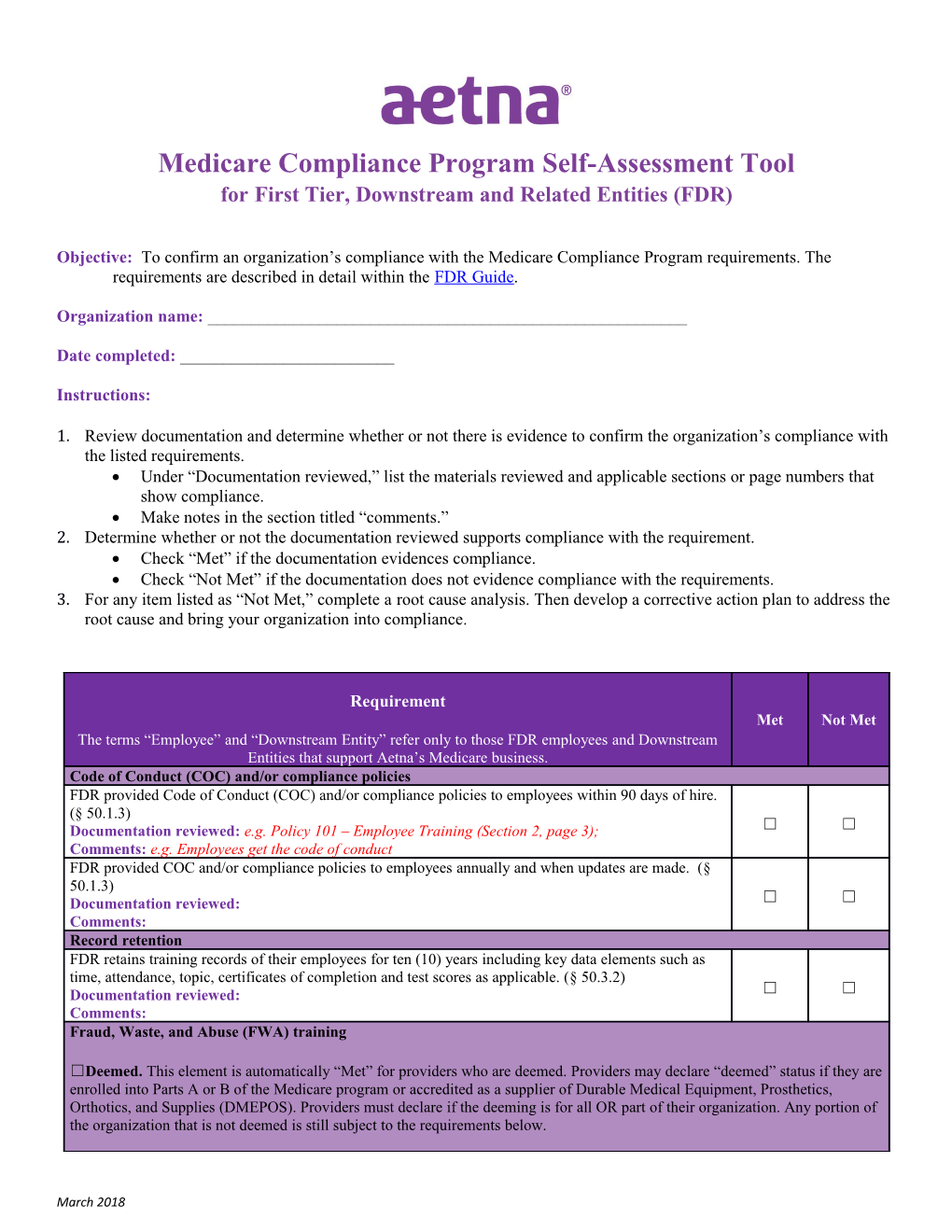 Medicare Compliance Program Self-Assessment Tool