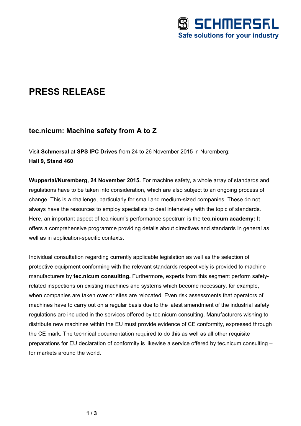 Tec.Nicum: Machine Safety from a to Z